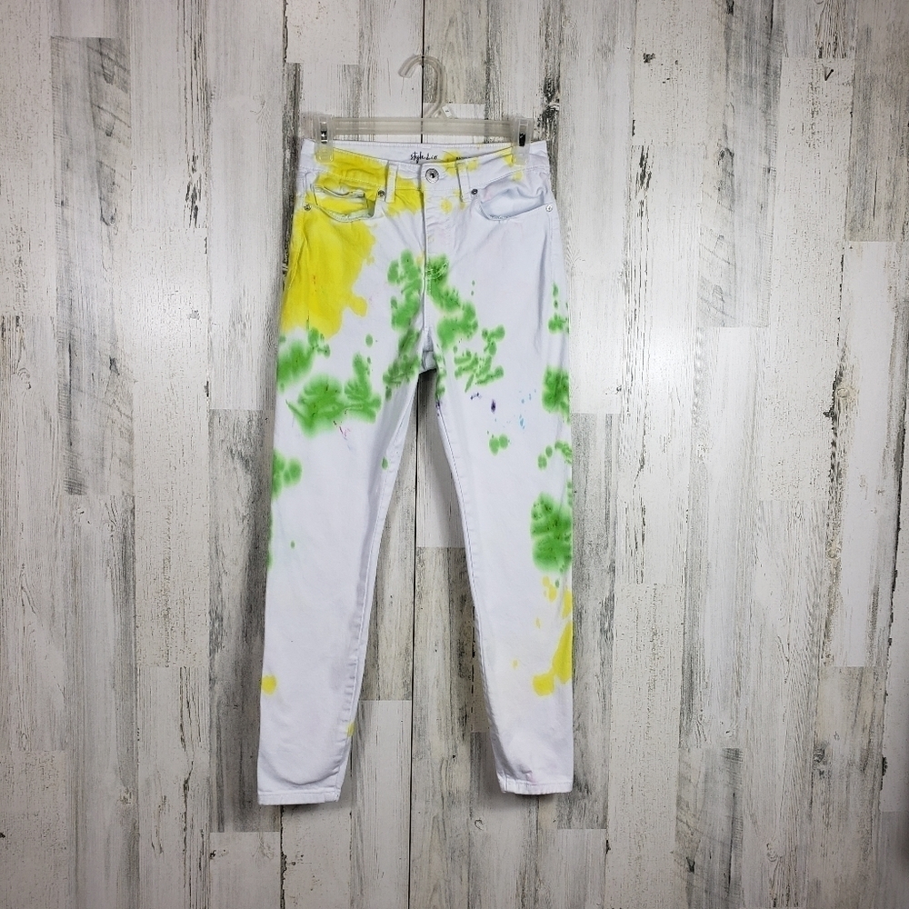 Style and co custom tie dye white, yellow, green ankle jeans size 4